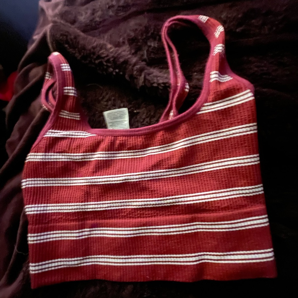 No Boundaries Red Ribbed Striped Crop Tank